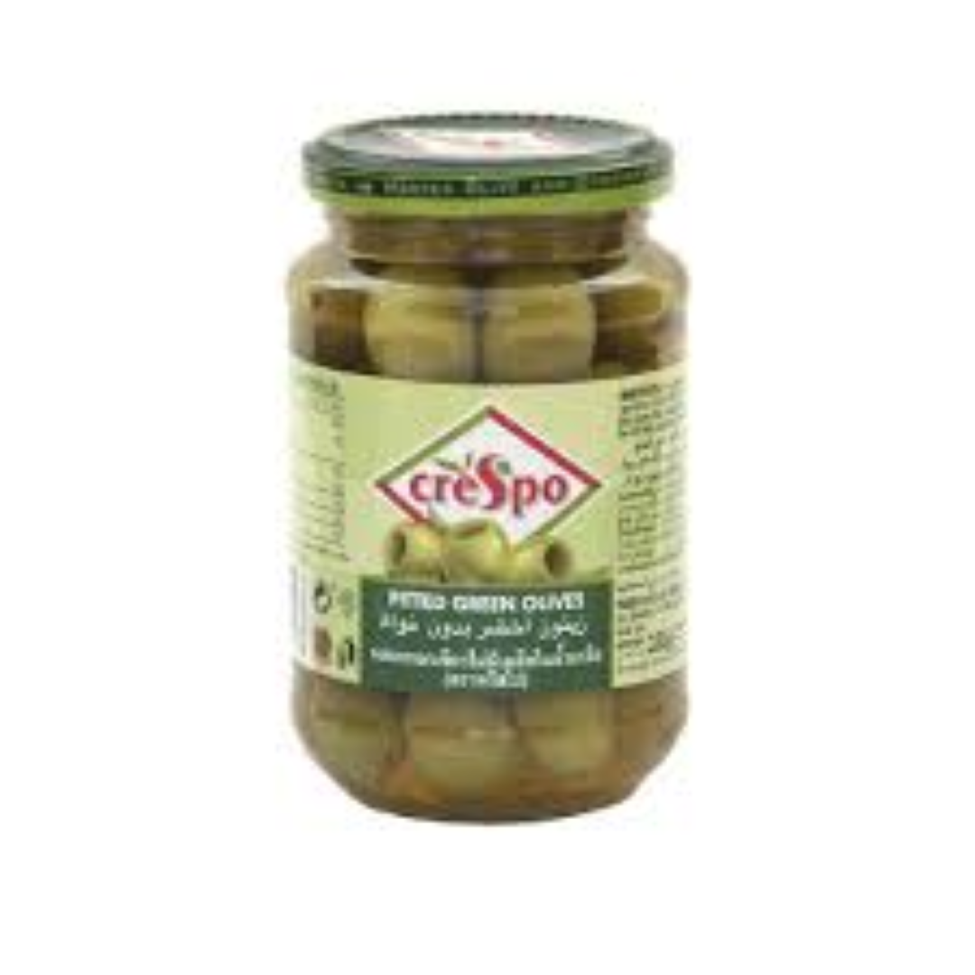 CRESPO PITTED GREEN OLIVES 333G
